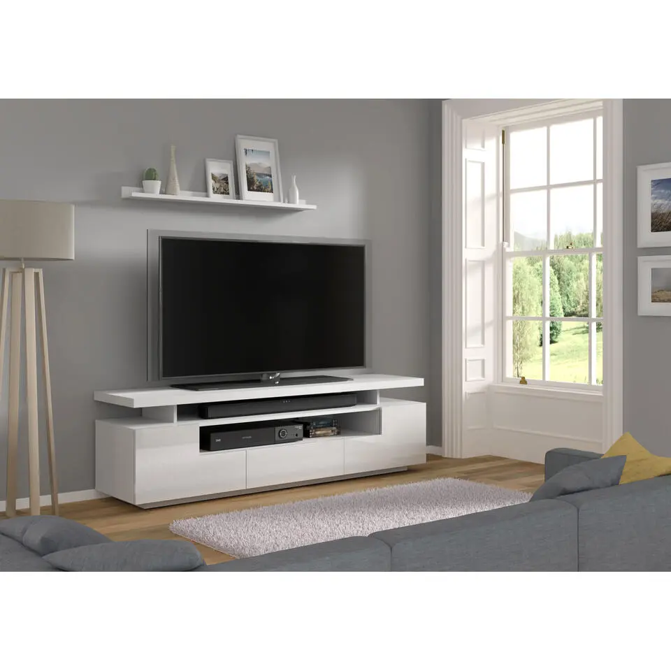 TV-meubel ladekast EVA 180 cm zwartwit mat, wit hoogglans front