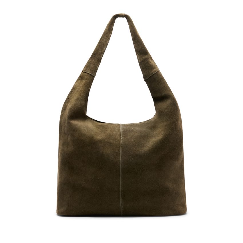 Manfield Donkergroene suède shopper