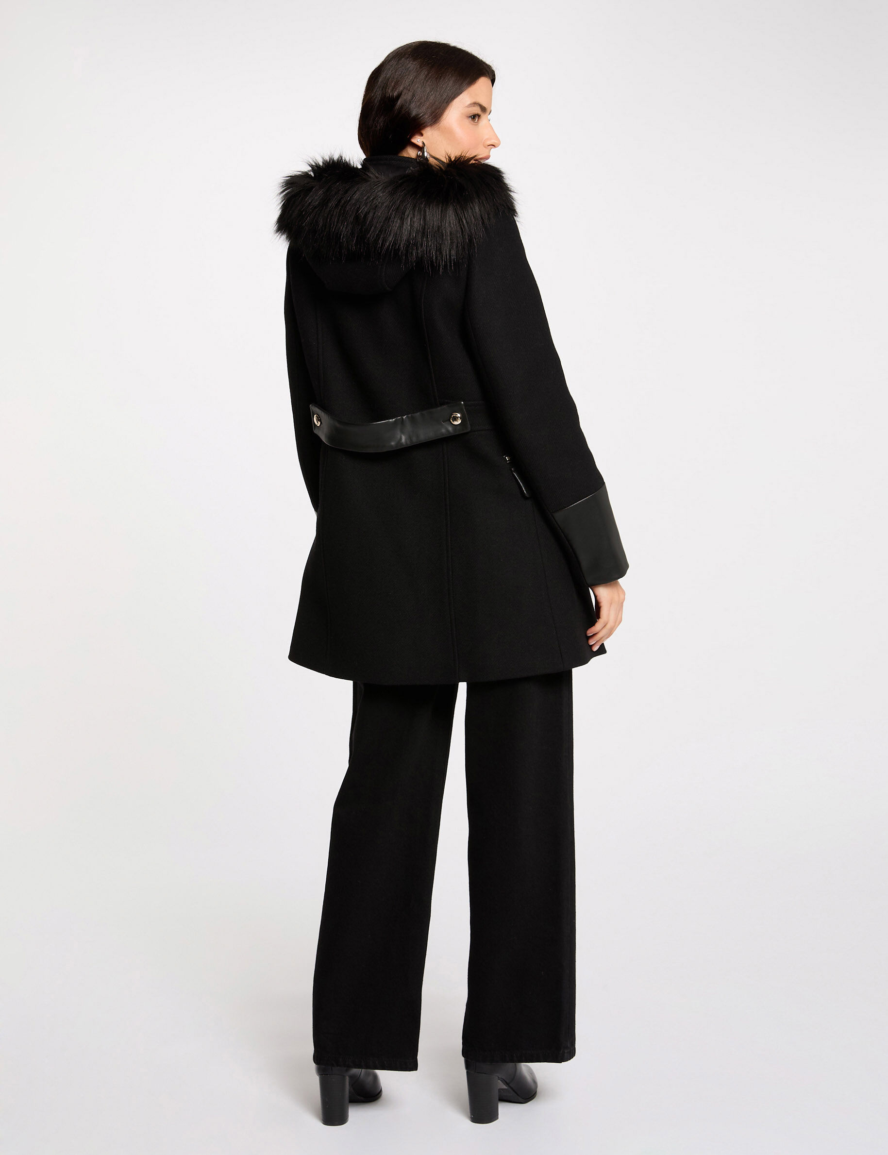 Straight Zipped Coat With Hood Black Women