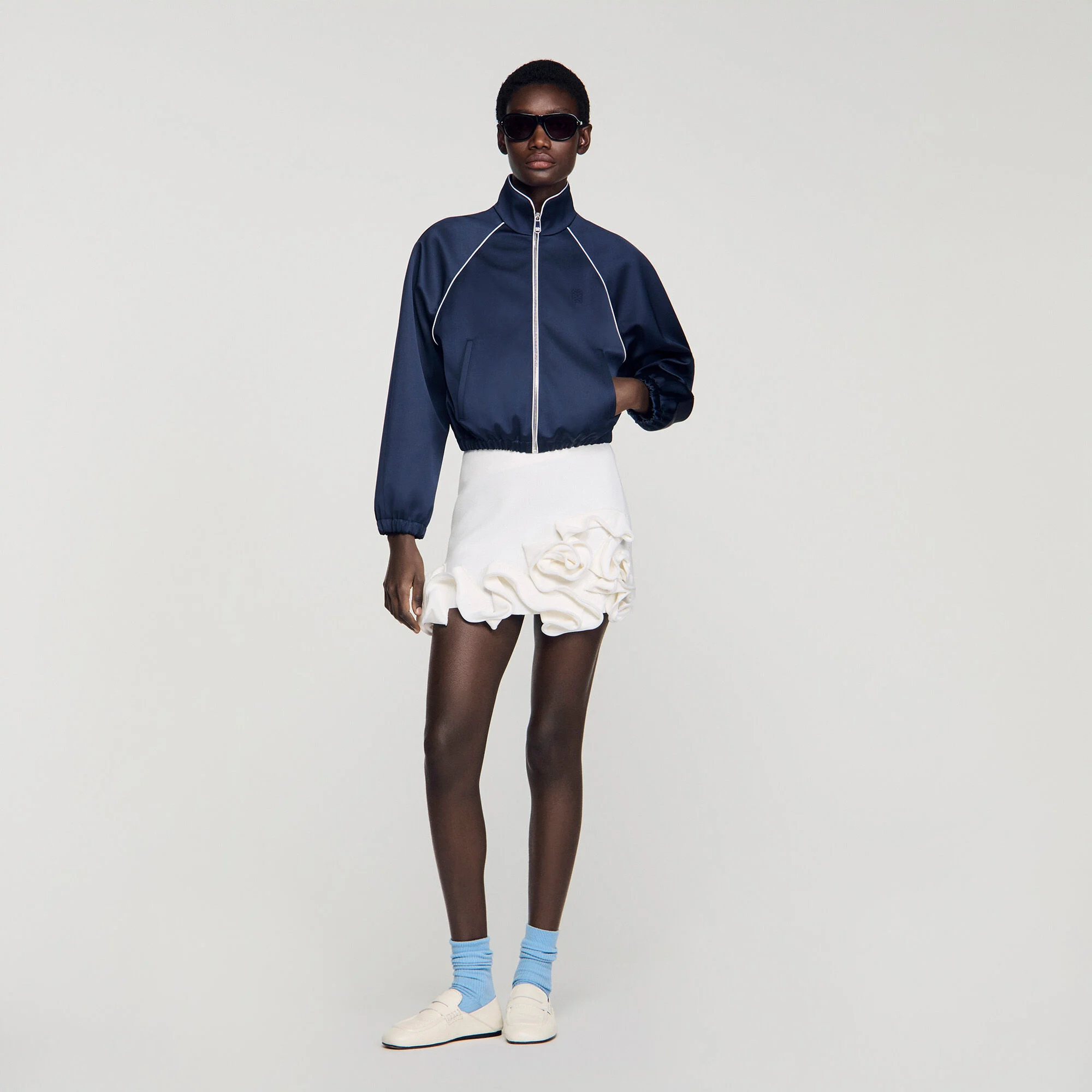 Blouson court satiné logo brodé
