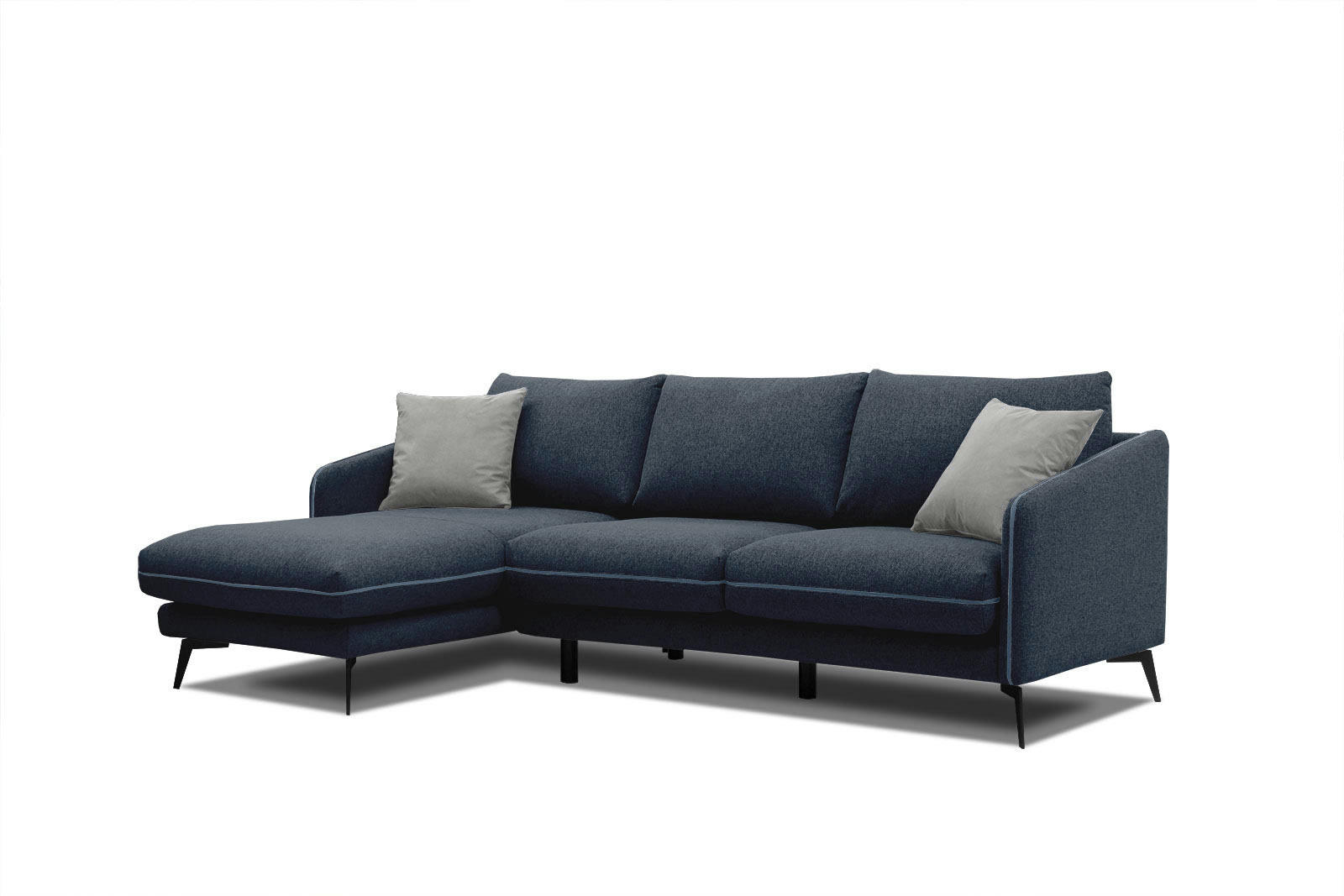 SOGEL - Canapé d'angle gauche 4 places tissu bleu foncé