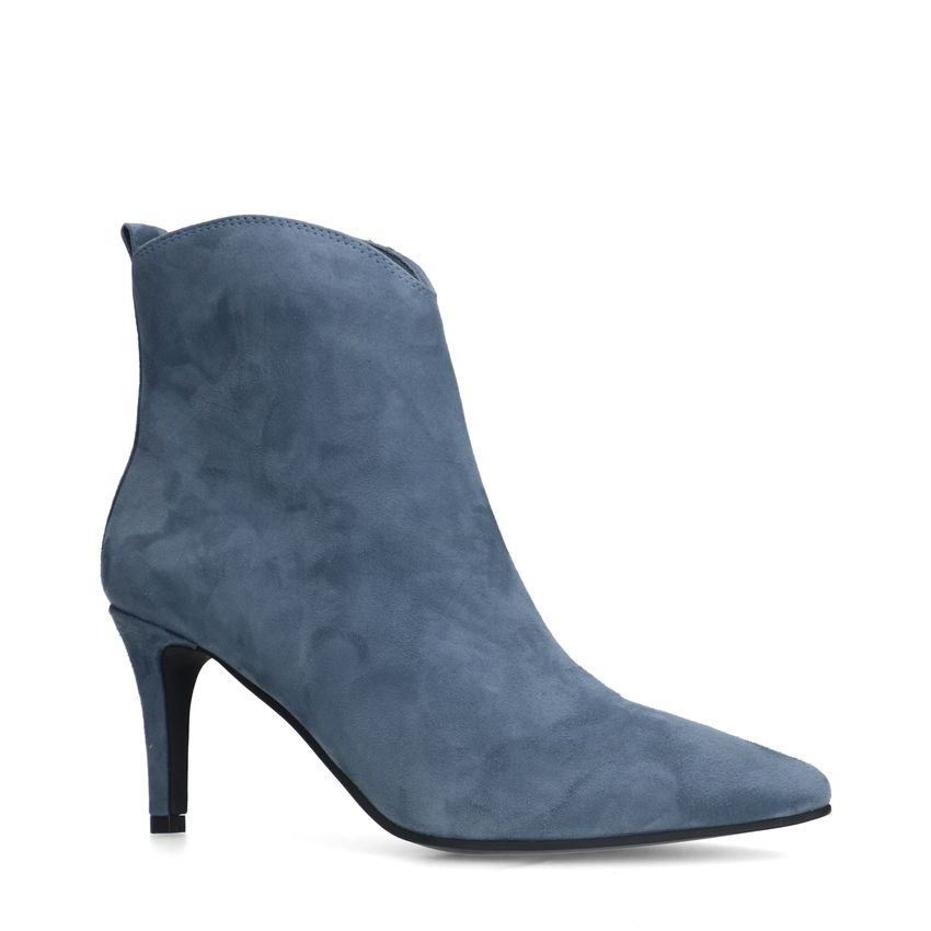 Manfield Blauwe suède enkellaarsjes met hak