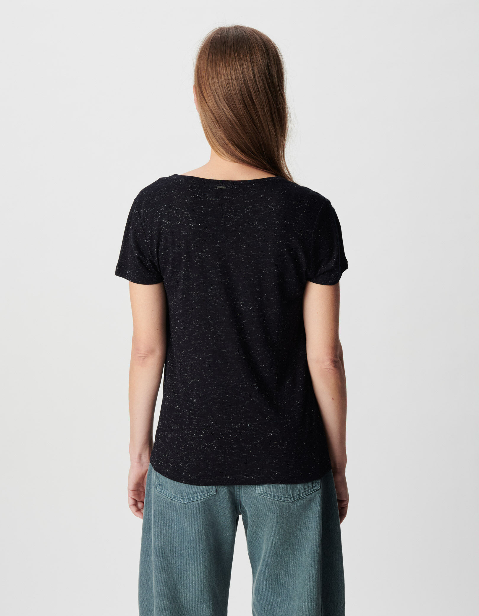 Tee-shirt marine lurex message brodé micro-billes Femme