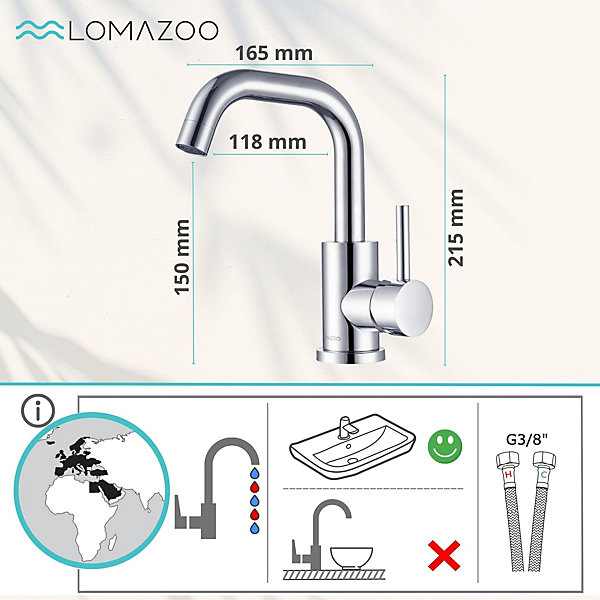 Mitigeur de lavabo LOMAZOO chromé Rosely