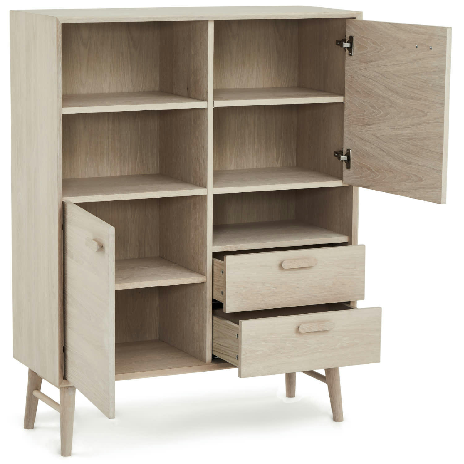 PORTO - Buffet haut 2 portes 2 tiroirs en chêne massif clair