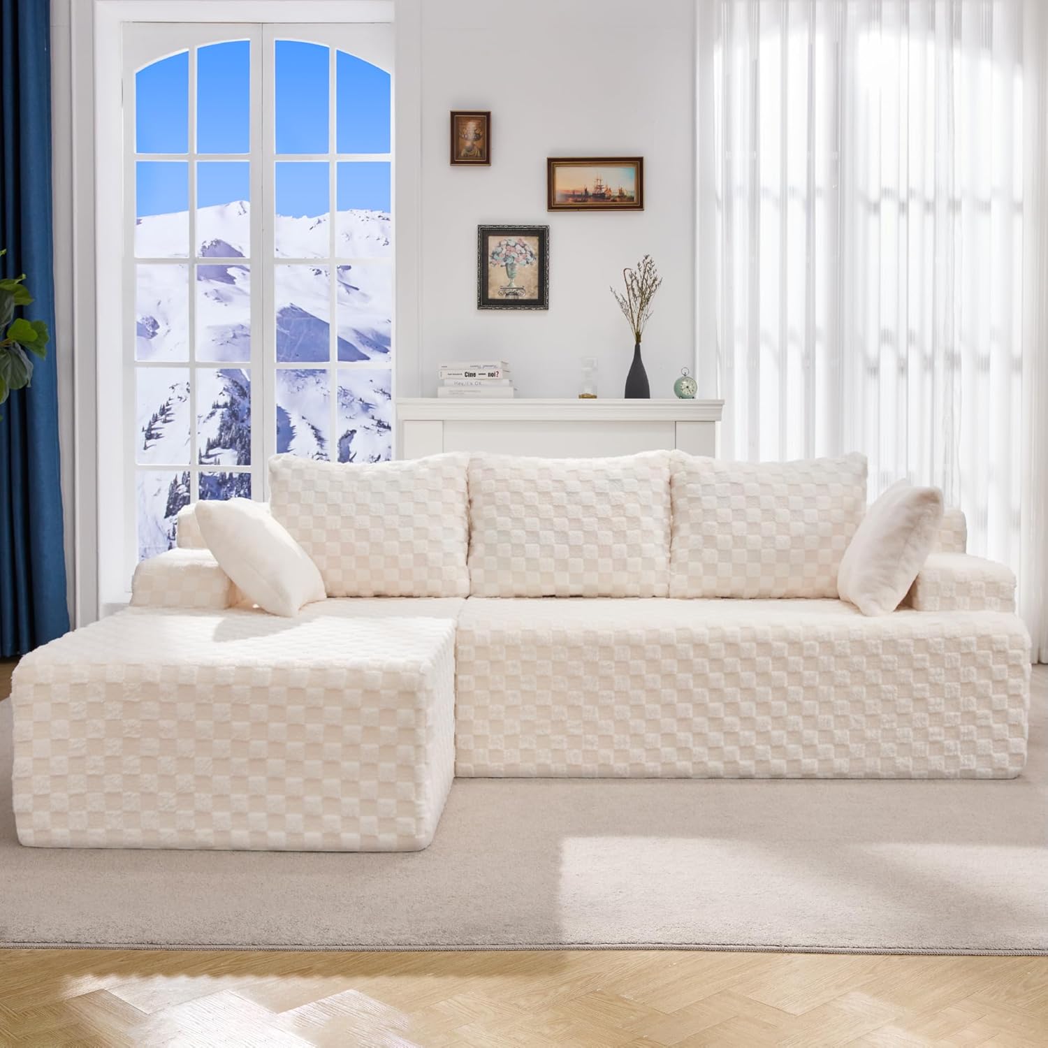 Hobestluk Modular Sectional Sofa Couches L-Shape Couch 3 Seat Modular Sofa Memory Foam Sectional Couches for Living Room, Cloud Couch with Oversized Chaise (96 Left Facing Chaise)
