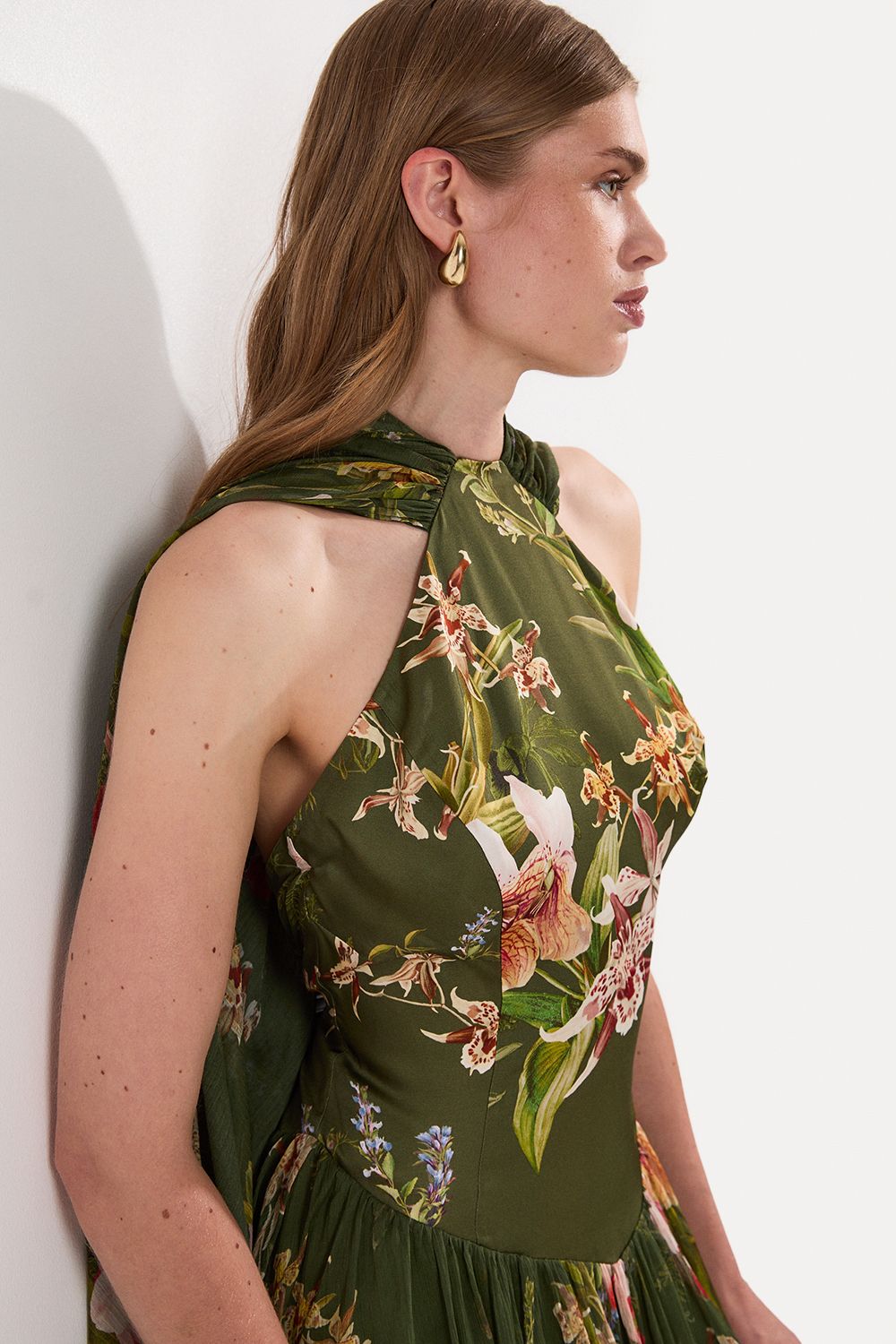 KarenMillen Tall Garden Floral Viscose Georgette Satin Mix Slip Maxi Dress