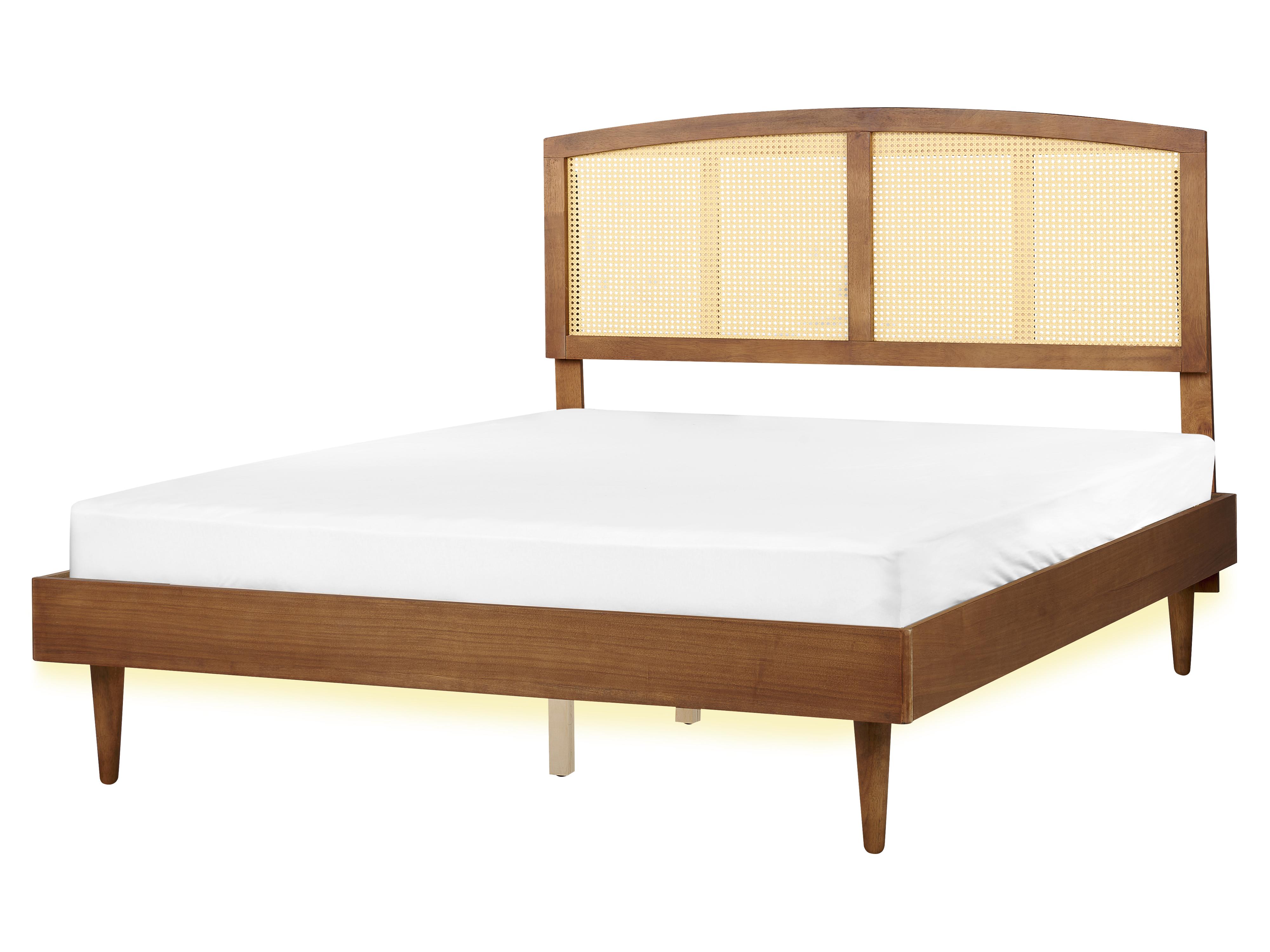 Bed with LED Rattan VARZY 160 x 200 cm (EU King Size) Brown