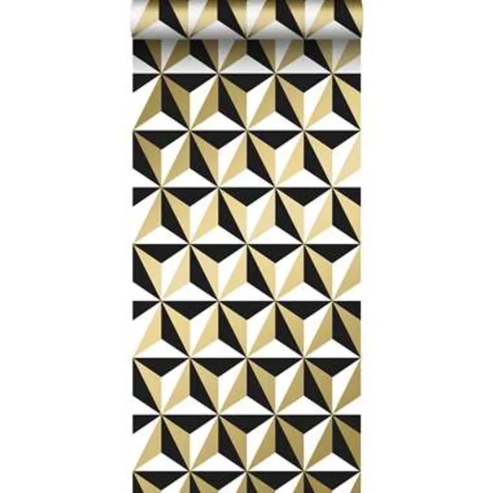 ESTAhome behang - grafisch - goud, wit en zwart - 0.53 x 10.05 m
