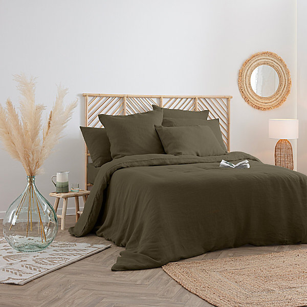 Housse de couette Linah - vert kaki - lin lavé 260x240 cm - Atmosphera