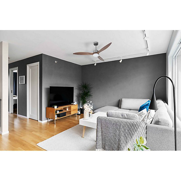 Modulo slim - Super destratificateur et ventilateur DC 132 cmChrome pales bois sombre avec Lumière 25 à 35 m²