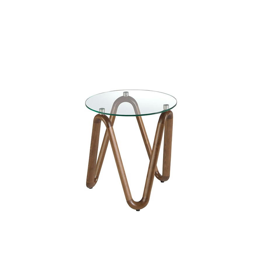 - Table d'angle ronde en verre trempé et Noyer