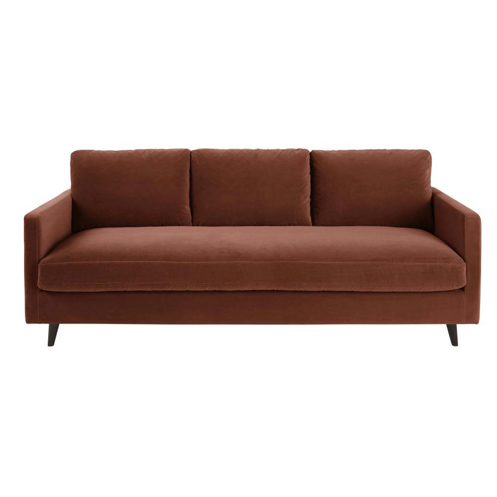Kant - Canapé-lit 3/4 places en velours rouge terracotta, matelas 10 cm