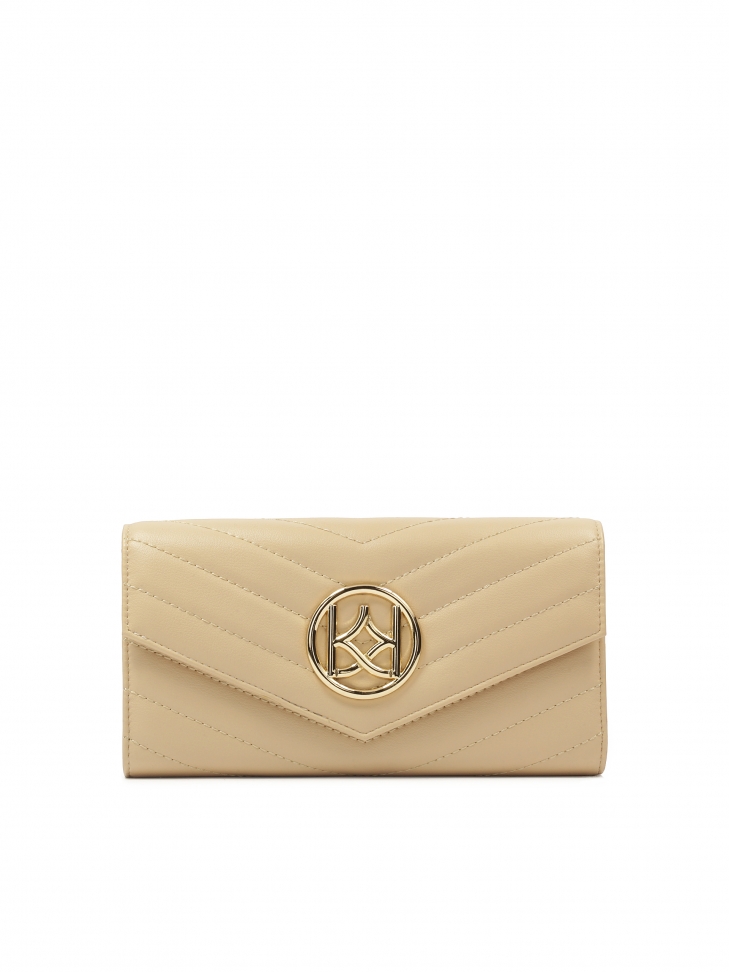 Beige oblong wallet decorated with stitching
