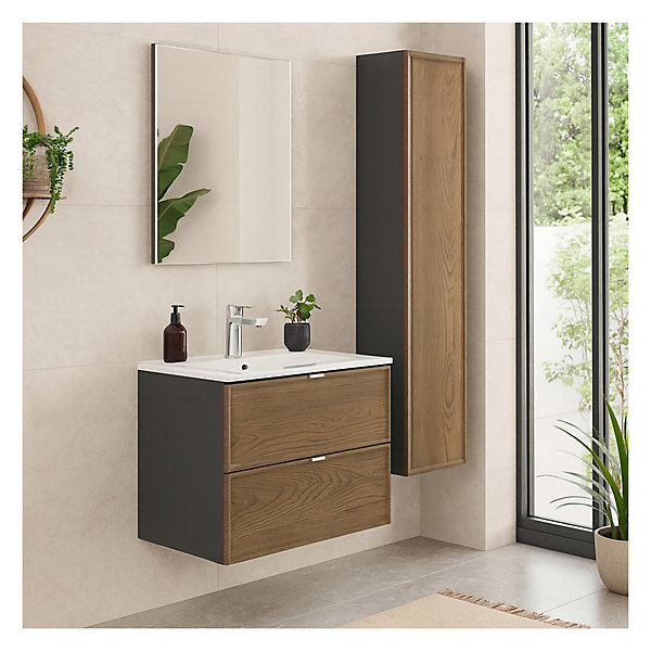 Ensemble de salle de bain SAVIA : meuble sous vasque 60cm et vasque à encastrer blanche