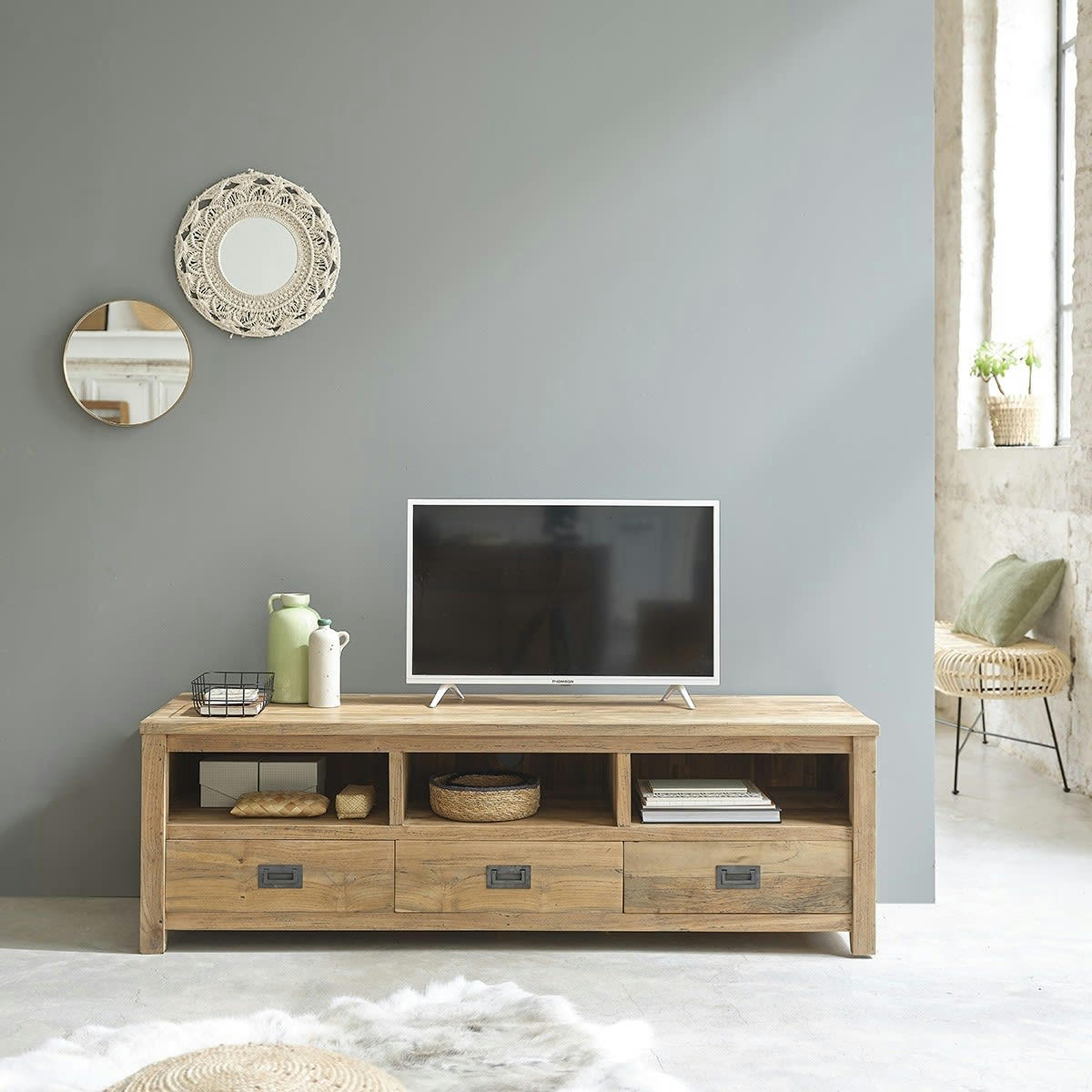 CARGO - Meuble TV en teck recyclé massif 160 cm