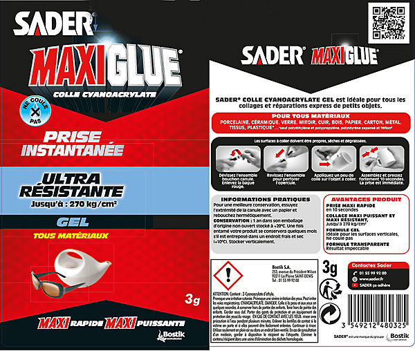 Colle de Réparation Sader Maxiglue Gel Tube 3 g