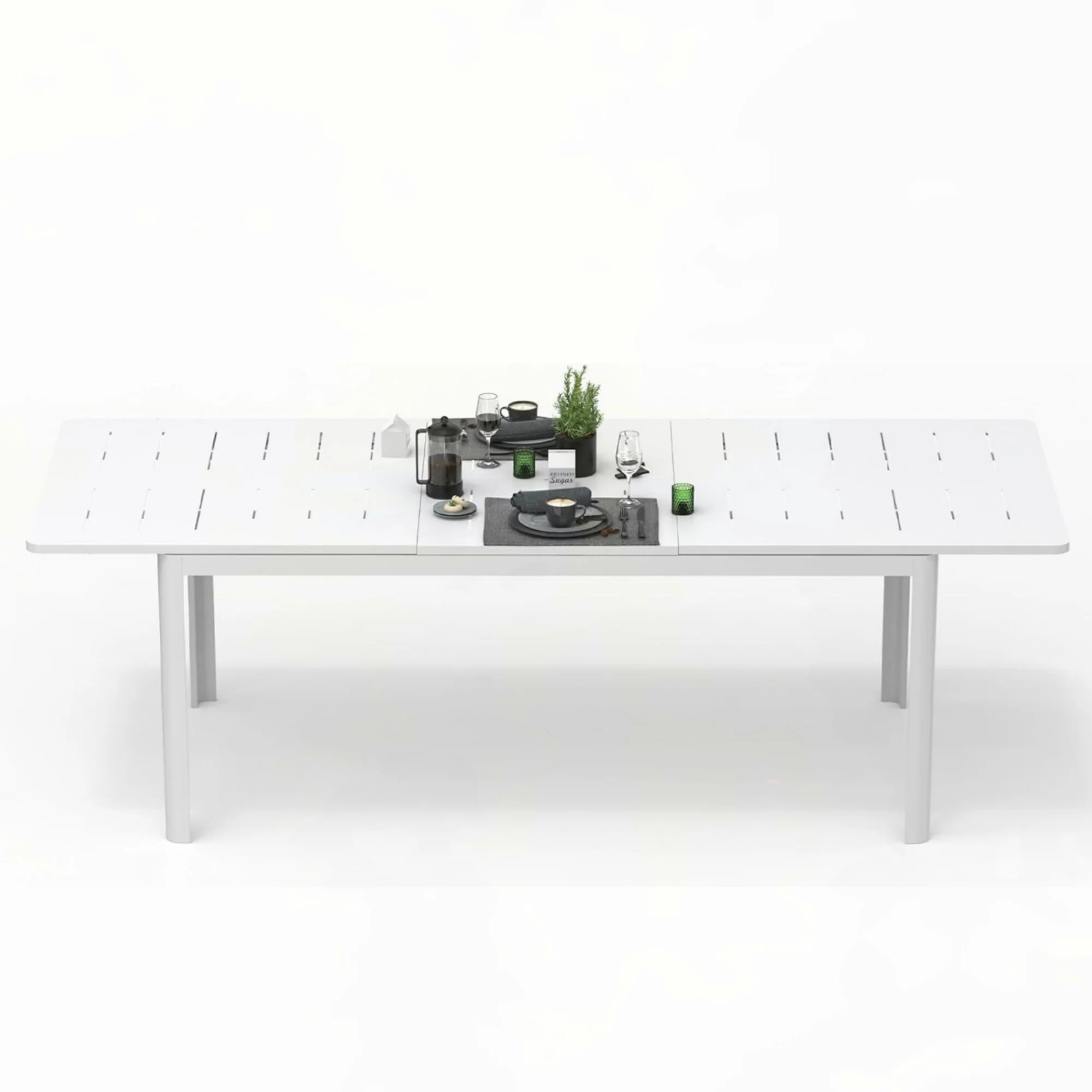 Patio aluminum Expandable Dining Table,Ivory White