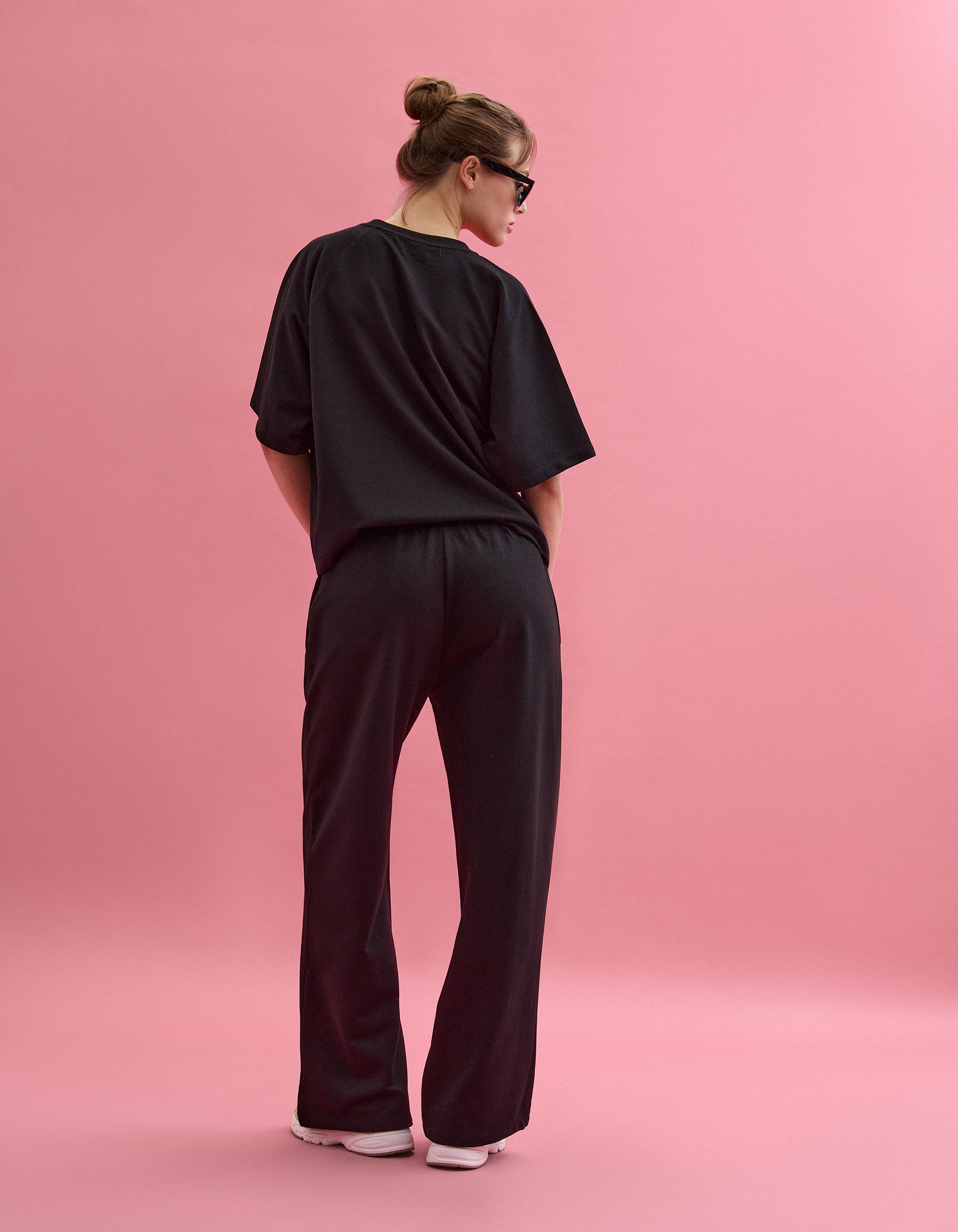 Calças Jogging 'Wide Leg', Mulher, Preto