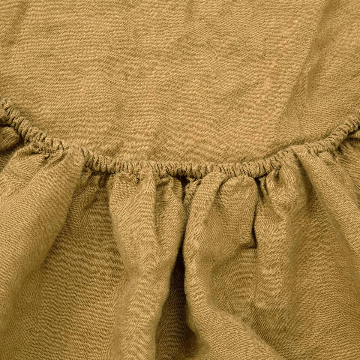 PETIT JOUR - Drap housse en  lin lavé jaune 160 x 200 cm