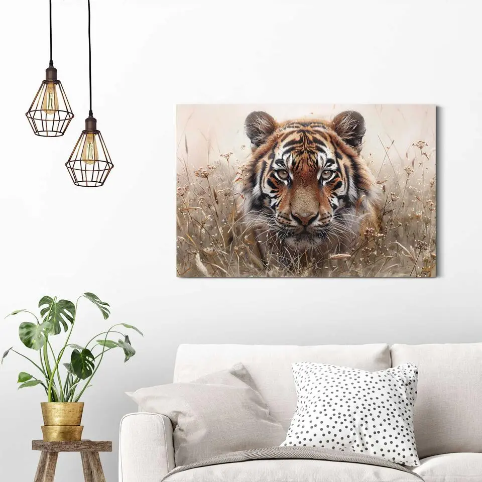 Schilderij Tijger op jacht - 60 x 90 - Bruin