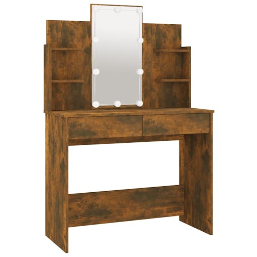 NNEVL Dressing Table with LED Smoked Oak 96x40x142 cm