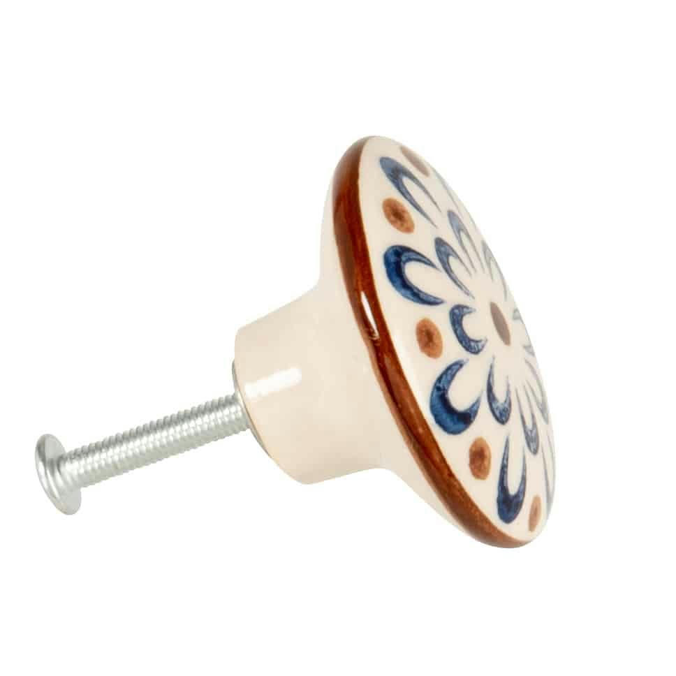 THERESE - Bouton de porte en grès blanc et bleu