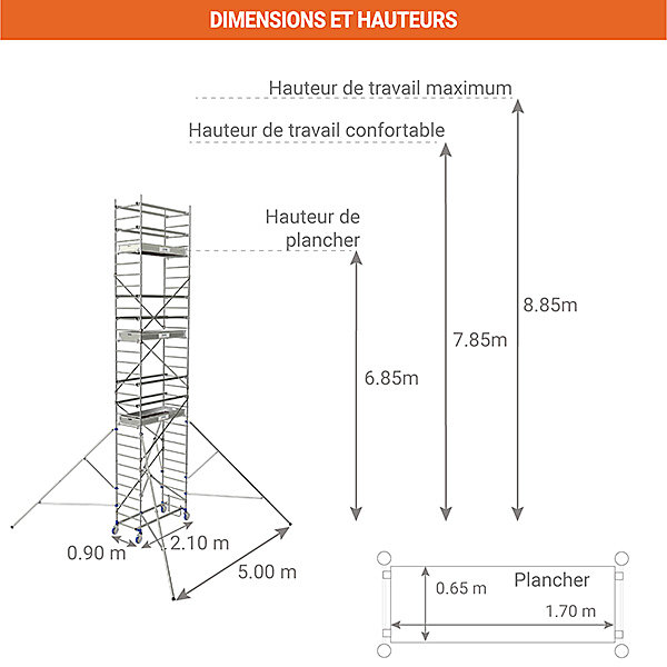échafaudage Roulant Aluminium - 3 plateaux - Hauteur de travail max 8.85m - Montage sécurisé - 26404670