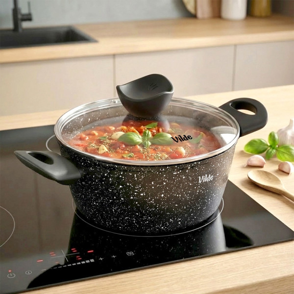 Garnek granitowy ze szklaną pokrywką GRANITICA 20 cm, 2,2 l