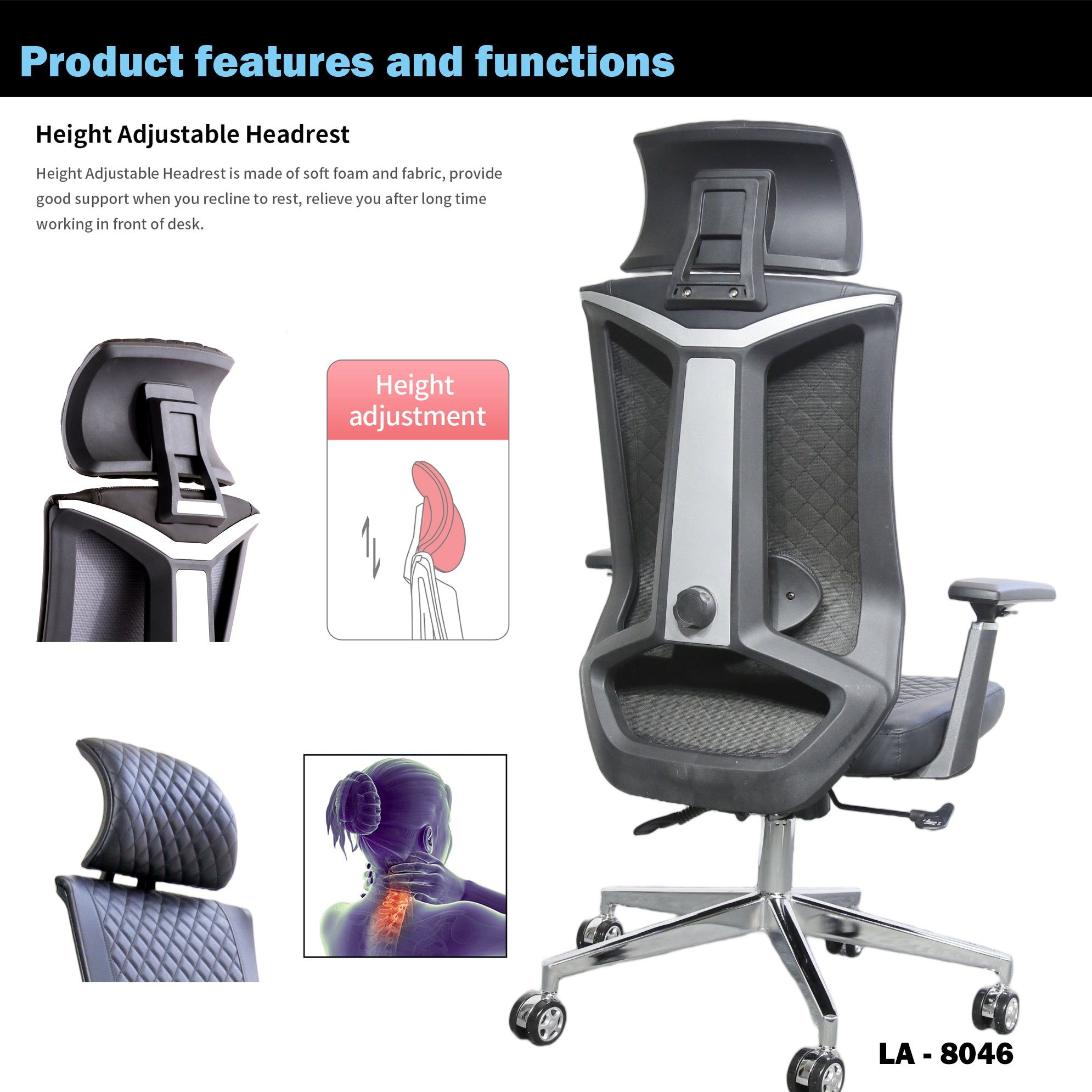 JFY High-Back Quilted Faux Leather Swivel Chair with Reclining Backrest