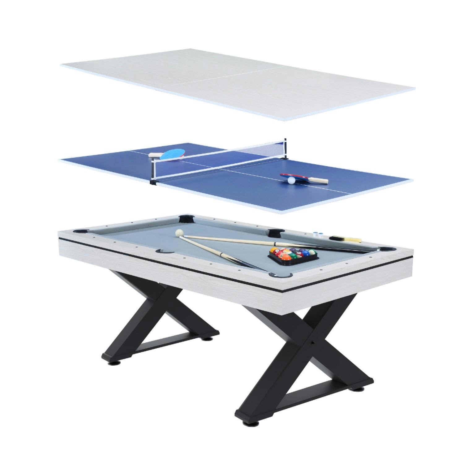 TEXAS - Table multi-jeux, ping-pong et billard en bois blanc