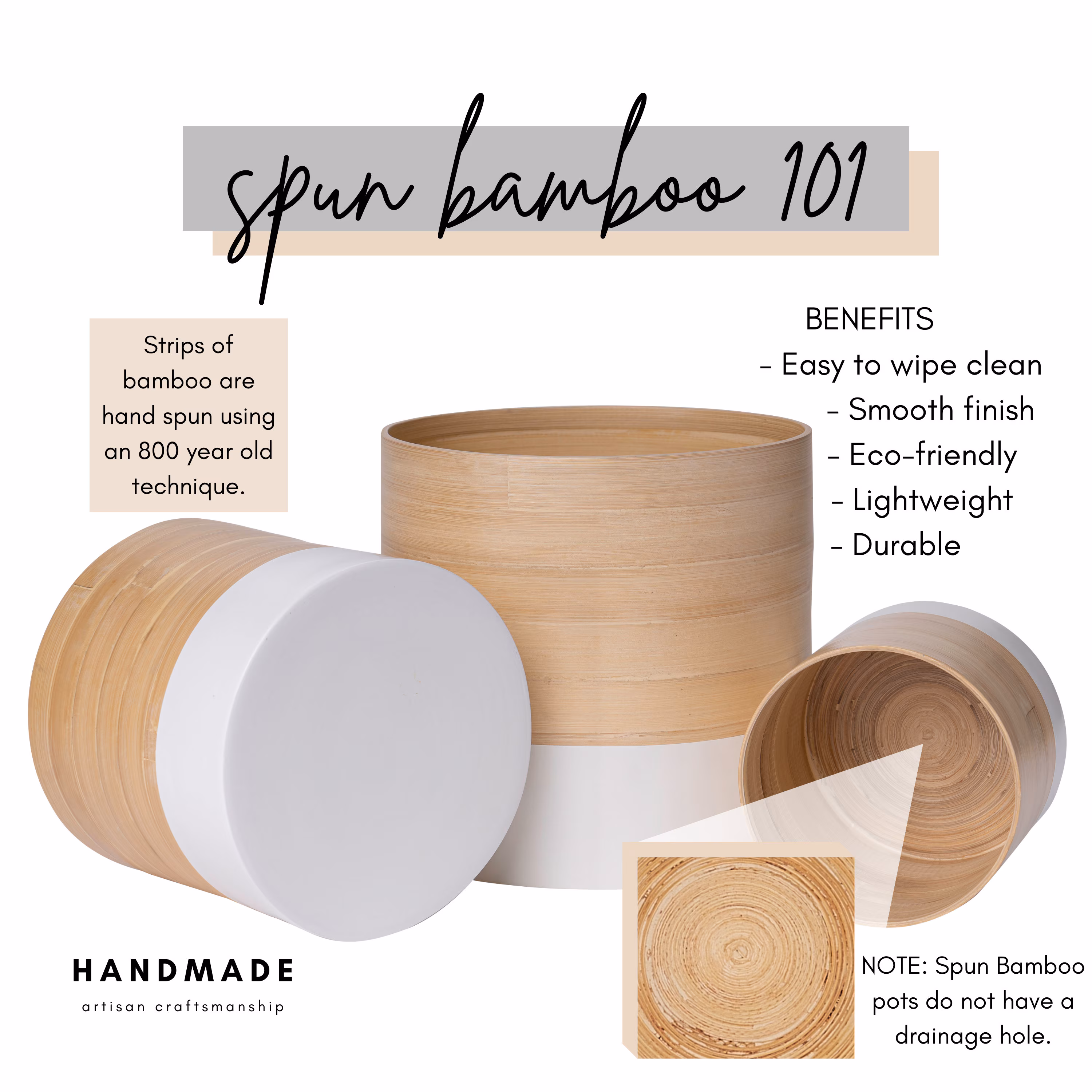 Spun Bamboo Plant Pot: Modern Indoor Planter, Boho Decor