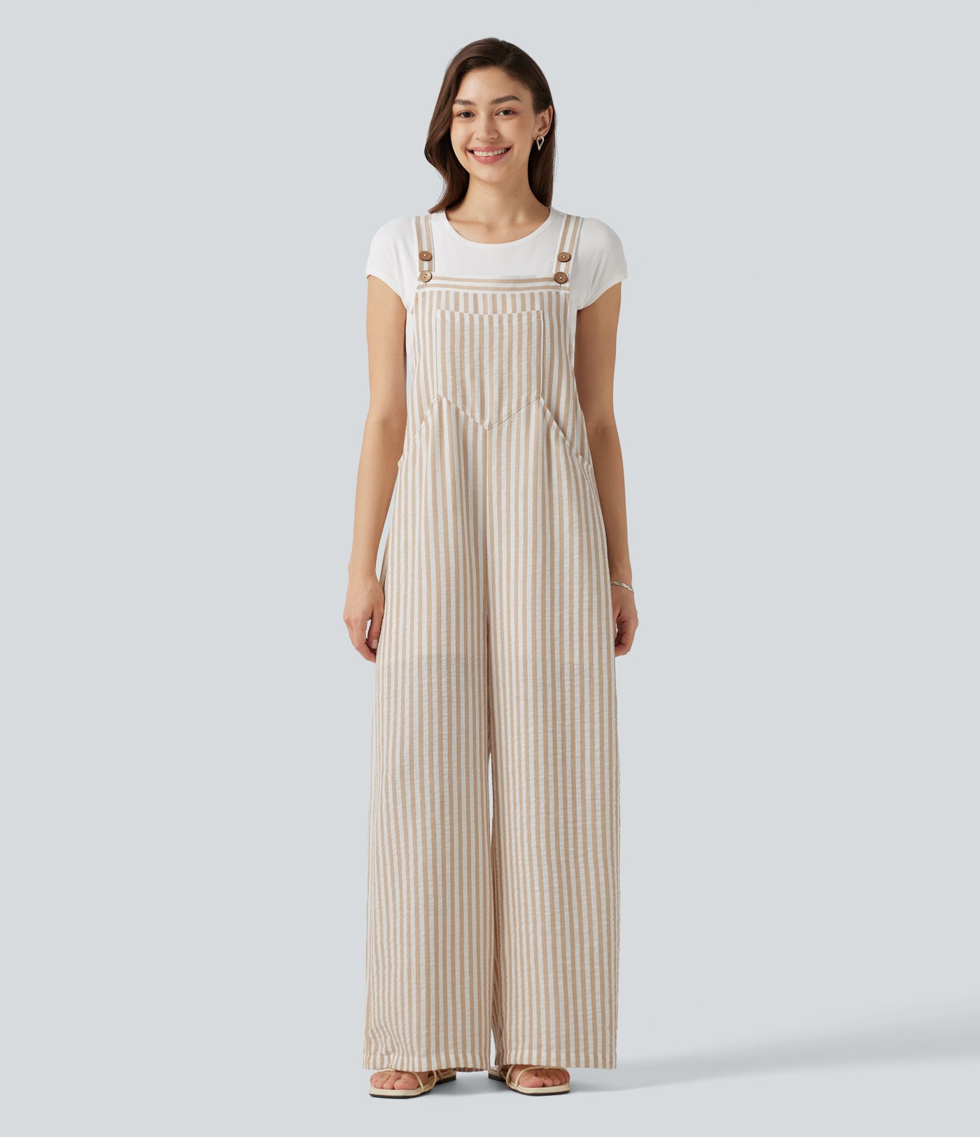 Salopette casual rayée effet lin avec poches