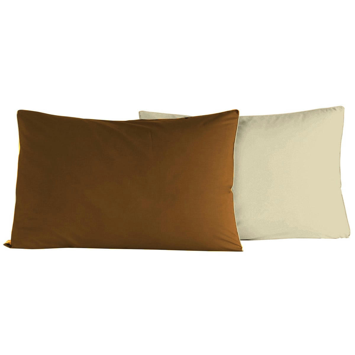 DOZMARY - 2 taies d'oreiller bicolores en percale coton brique/ficelle 50x70 cm