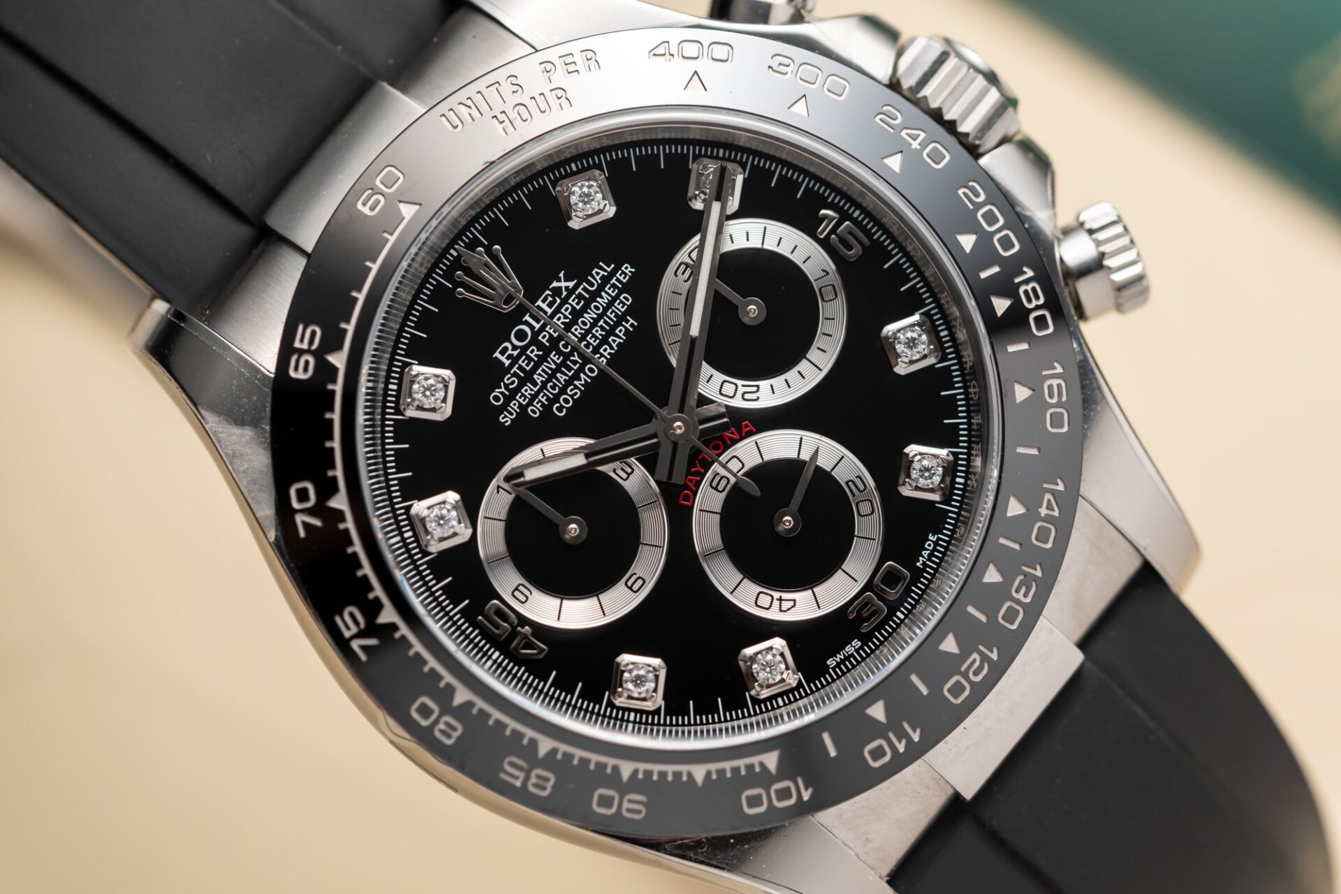Rolex Daytona 116519LN 904L Steel Black Dial CZ Diamonds 40mm Oysterflex Super Clone