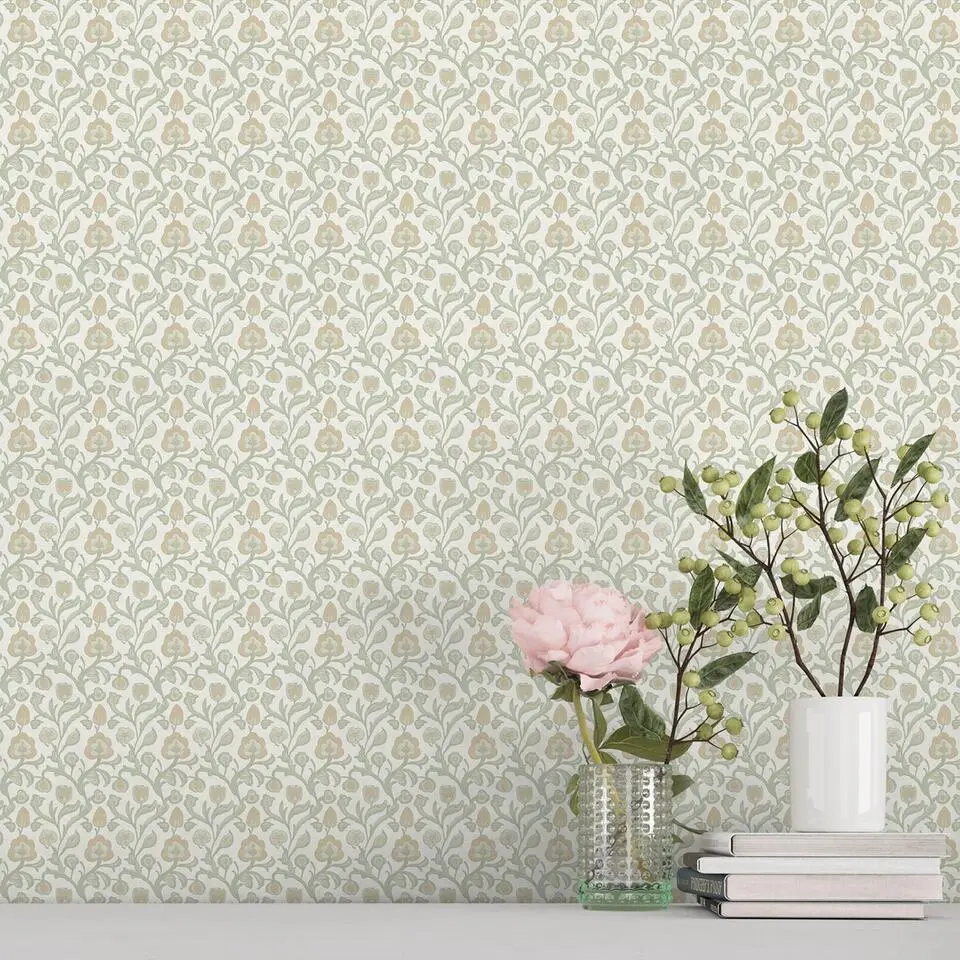 Sanders & Sanders behang bloemmotief groen, geel en beige - 53 cm x 10 m