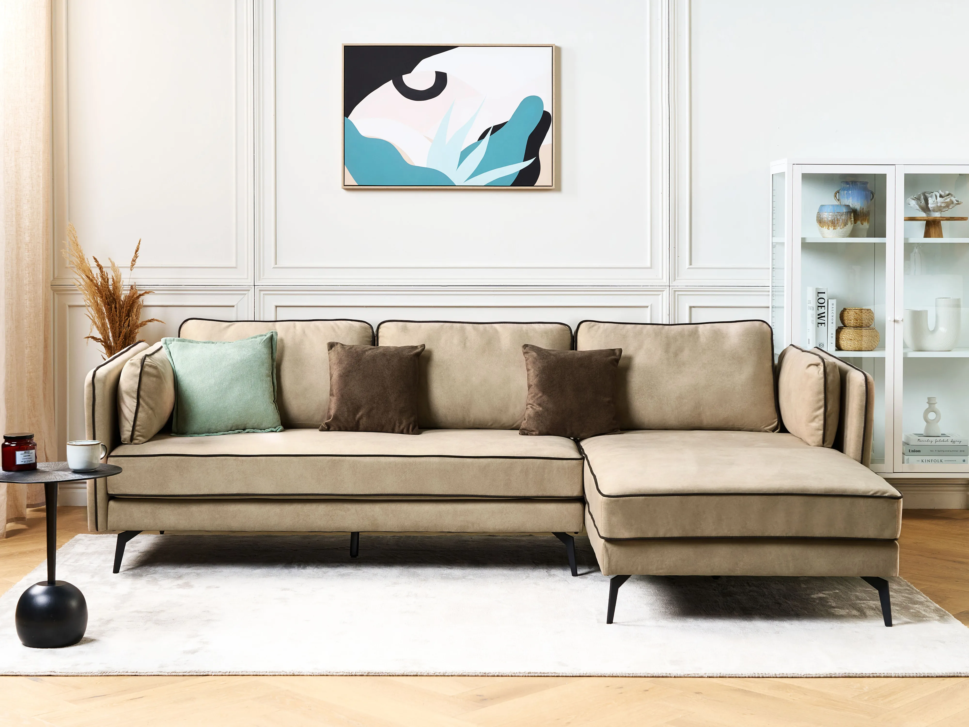 Corner Sofa 3 Seater ALTAN Velvet Beige Left Hand