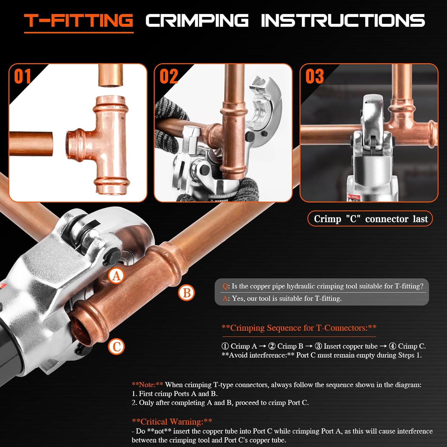 Copper Pipe Crimping Tool - with 1/2, 3/4, 1 Jaws, Copper Tube Fittings Hydraulic Pipe Crimping Tool for Pro Press, Viega Copper Pipe Fittings