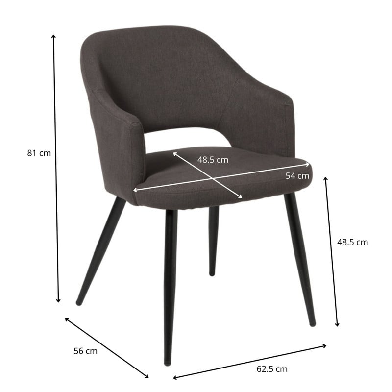 Eetkamerstoel Leonardo met armleuning- grijs - 81x62.5x56 cm