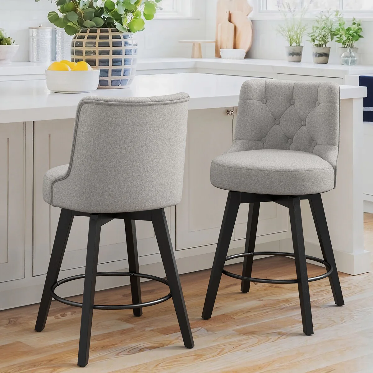 LUE BONA 26 Counter Height Swivel Bar Stools with Solid Wood Frame Set of 2 - 26 H