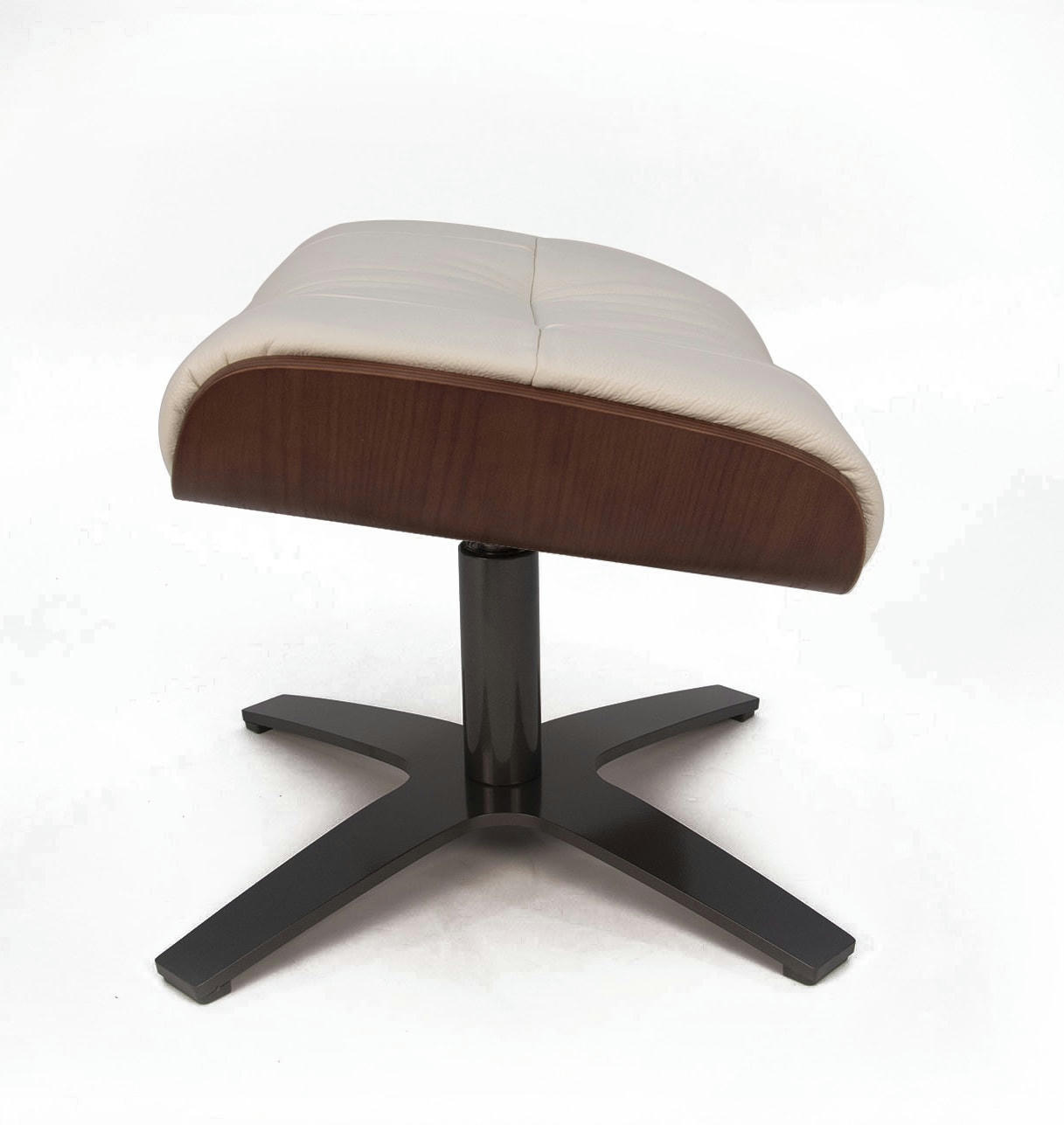 VÉGA - Pouf en Cuir et Chêne Naturel - Cuir Blanc