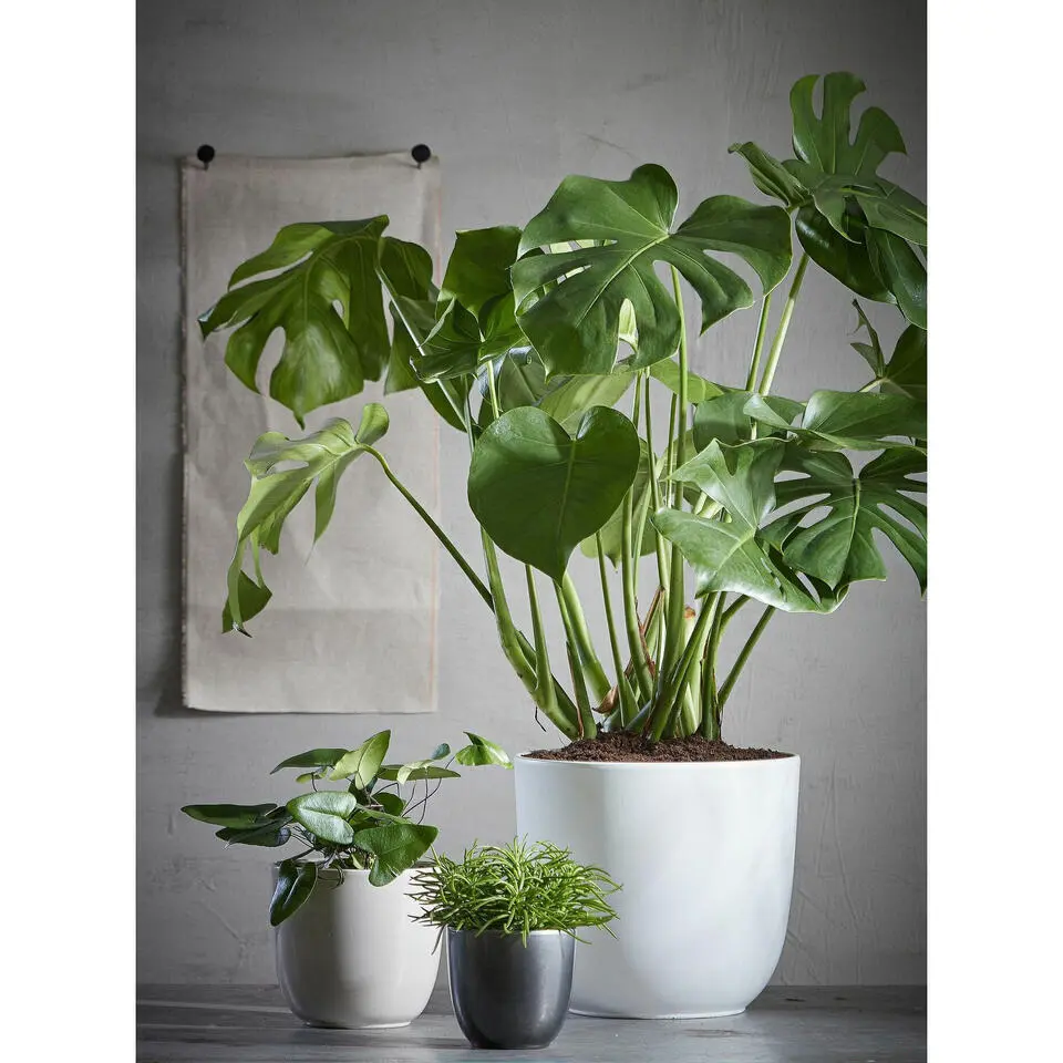 Mica Decorations Bloempot - wit - keramiek - glanzend - 31 x 28 cm