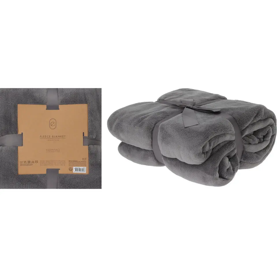 H&S Fleece dekentje - donkergrijs - 180 x 230 cm - polyester