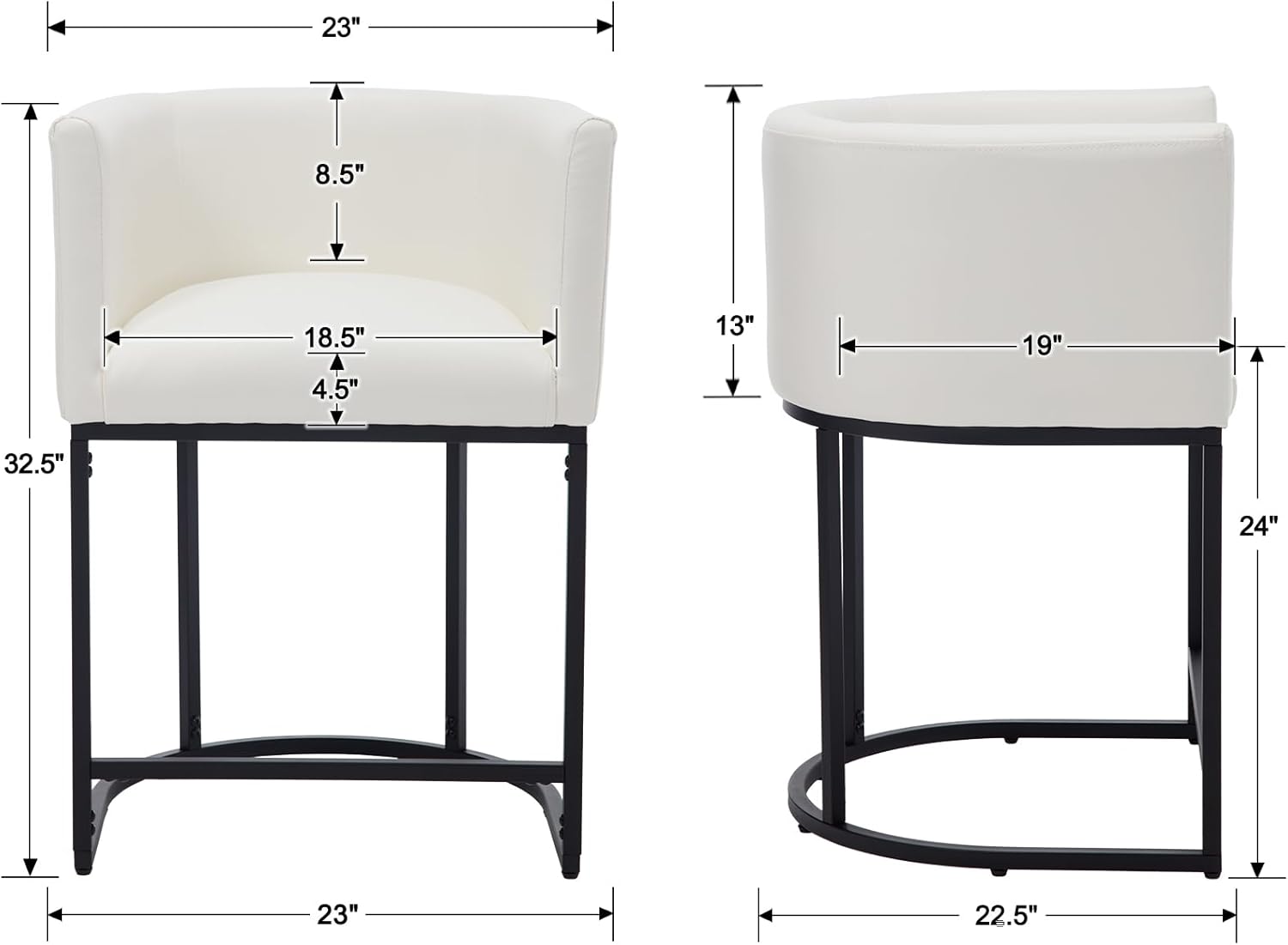 Modern Counter Height PU Leather Upholstered Bar Stools Set of 3, 24 Kitchen Counter Island Stools Bar Chairs with Black Metal Frame, White