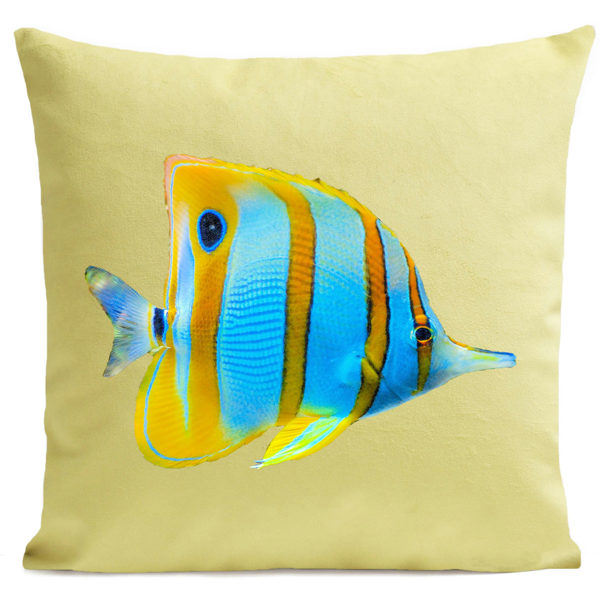 - Coussin poisson bord de mer suédine jaune 40x40cm