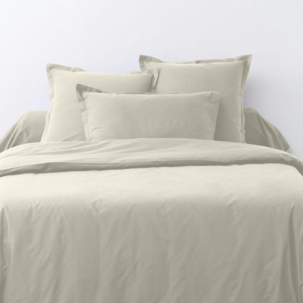 - Parure de lit 2 places coton unie beige 200x200 cm