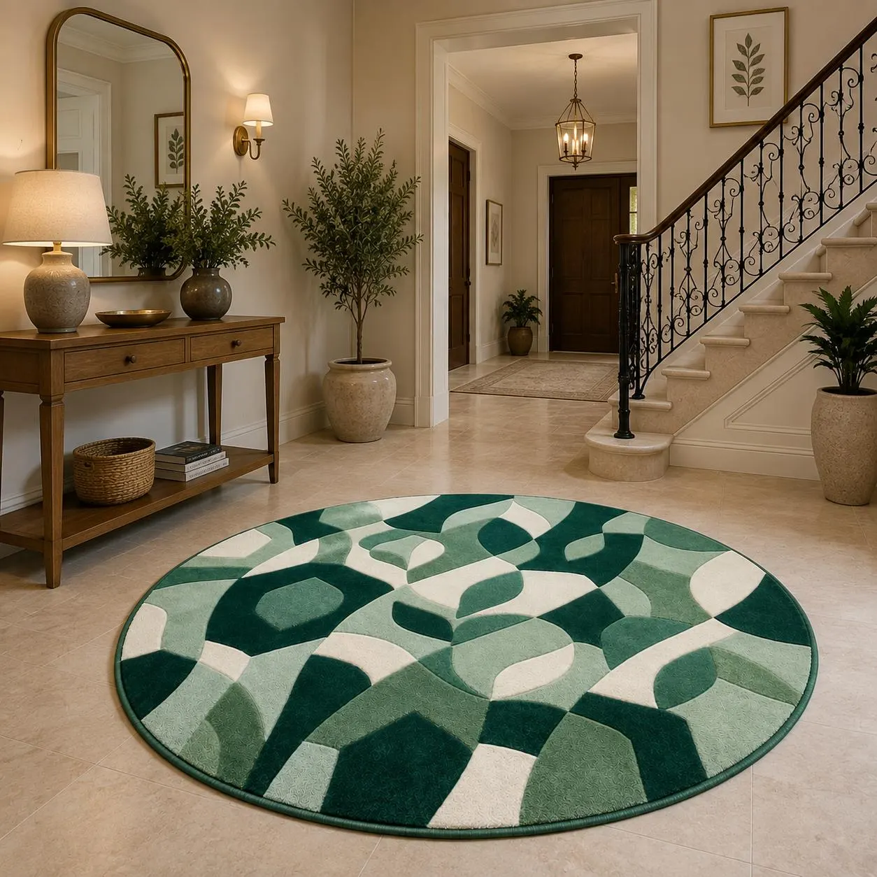 Handmade Tufted Oval Rug, Abstract Green Sage Cream Modern Floor Decor