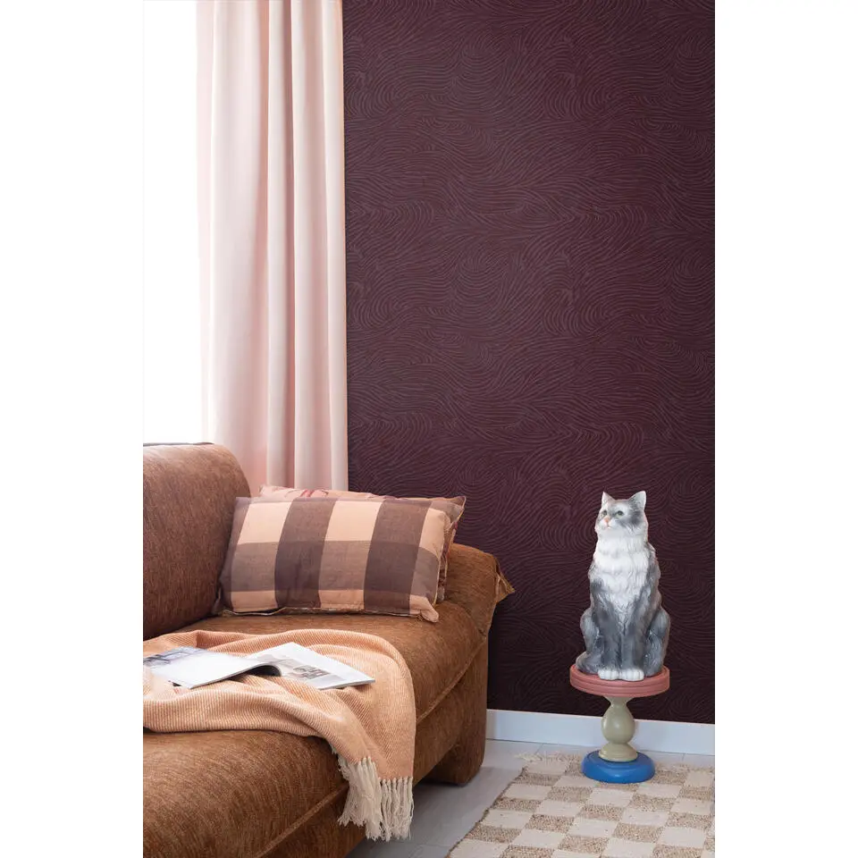 ESTAhome behang 3d golvende lijnen aubergine paars - 53 cm x 10.05 m