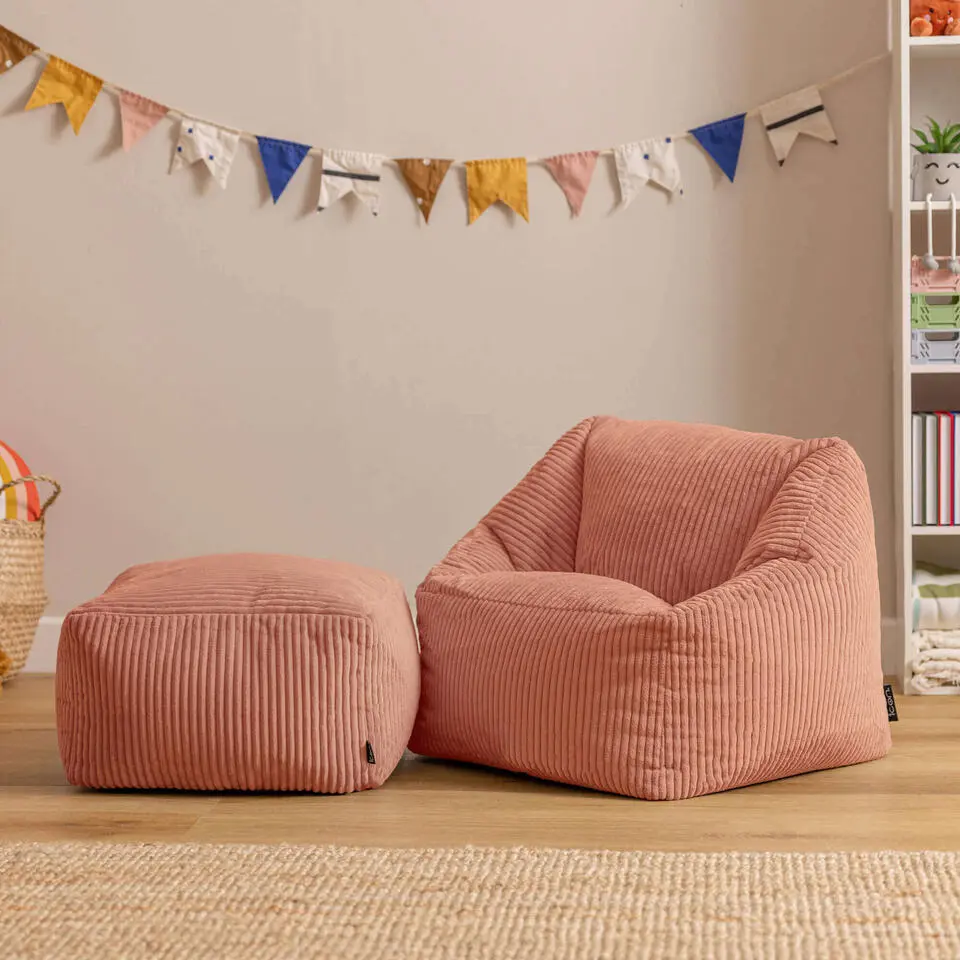 icon - Natalia Kinderzitzak Stoel met Poef - Ribfluweel - Oud roze