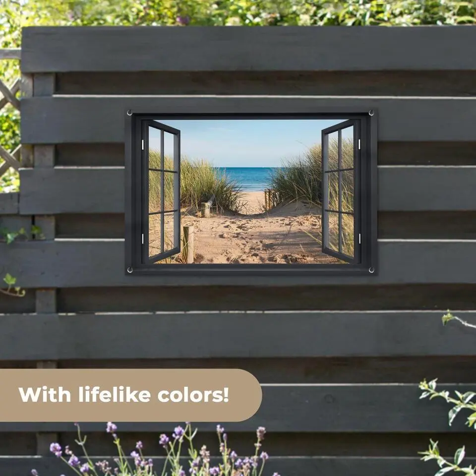 MuchoWow Tuinposter 90x60cm Doorkijk Strand Zee Zand Water